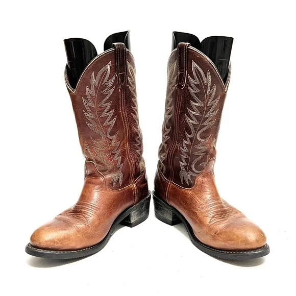 Vintage 1990s men’s brown leather mid calf cowboy work boots